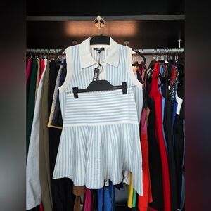 Steve Madden Blue and White Striped Collared Top and Skirt